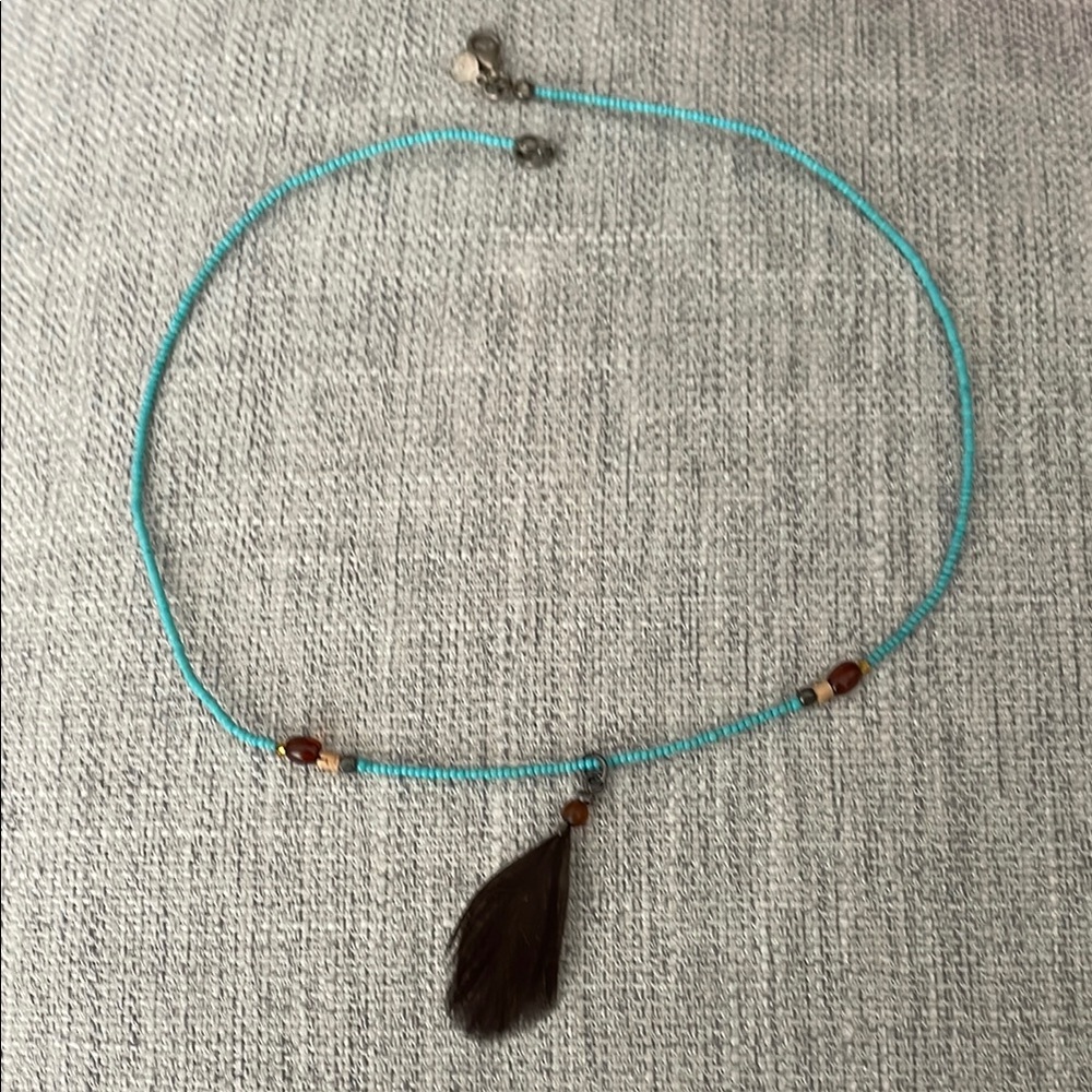 Turquoise Beaded Necklace with Feather Pendant by American Eagle